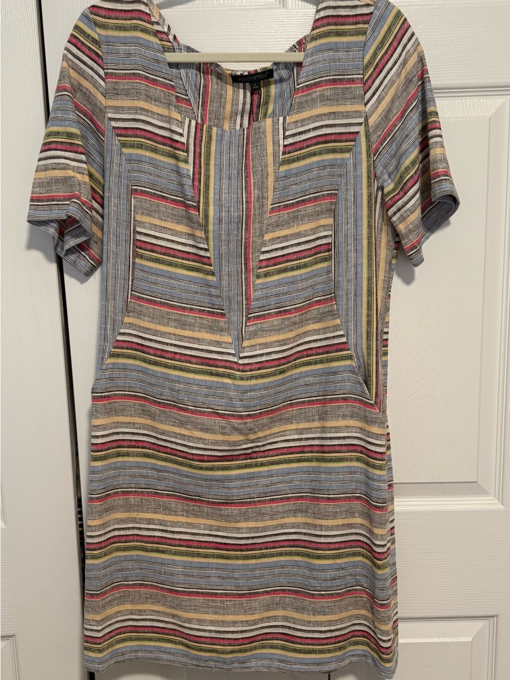 Striped Short-Sleeve Dress in Multi-Color